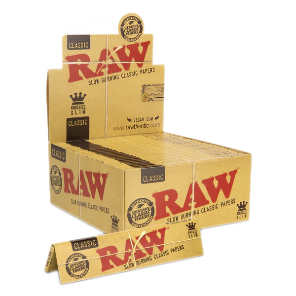 AUTHENTC Raw Classic King Size Slim Rolling Paper Full Box 50 pack, 32 Per Pack