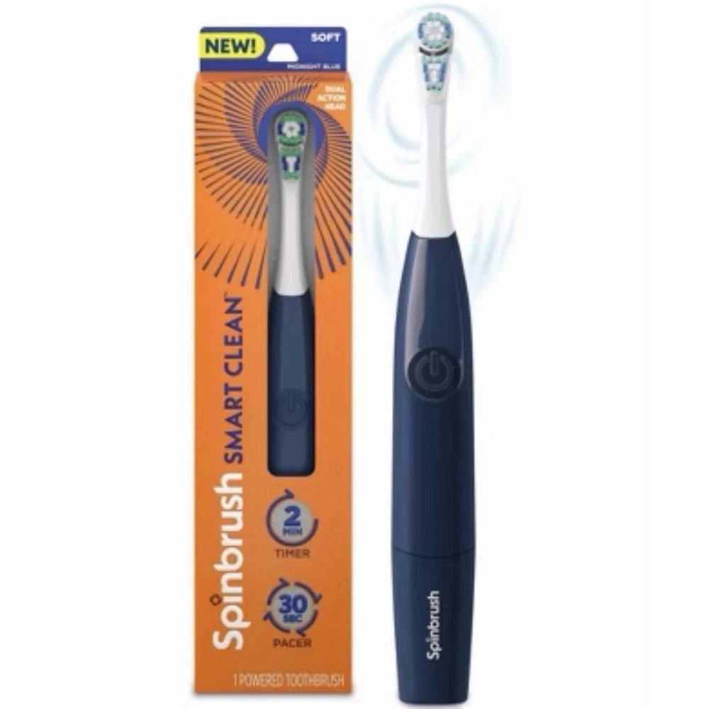 Spinbrush Smart Clean Powered Toothbrush Dual Action Head Midnight Blue