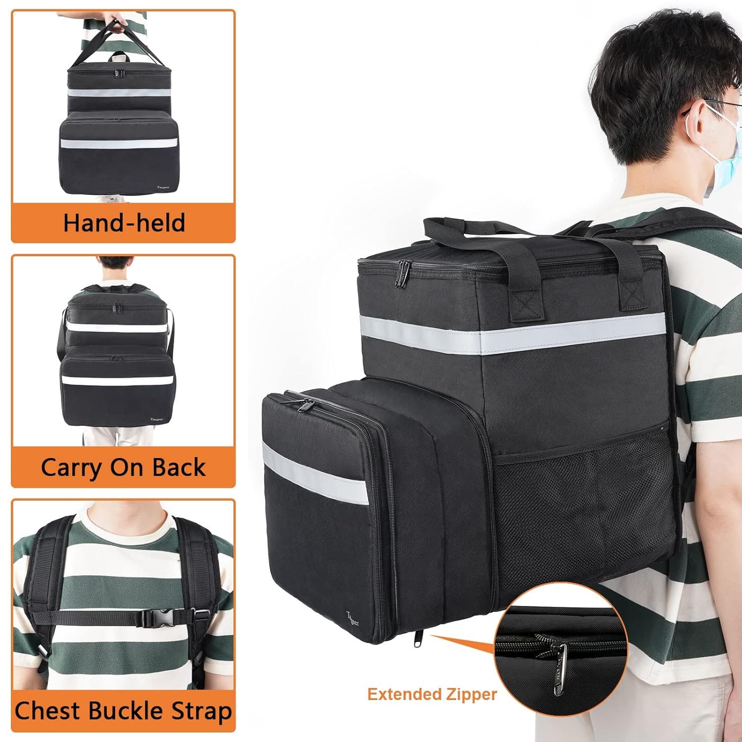 Food Delivery Backpack, Expandable Insulated Food Delivery Bag for Grocery Bike