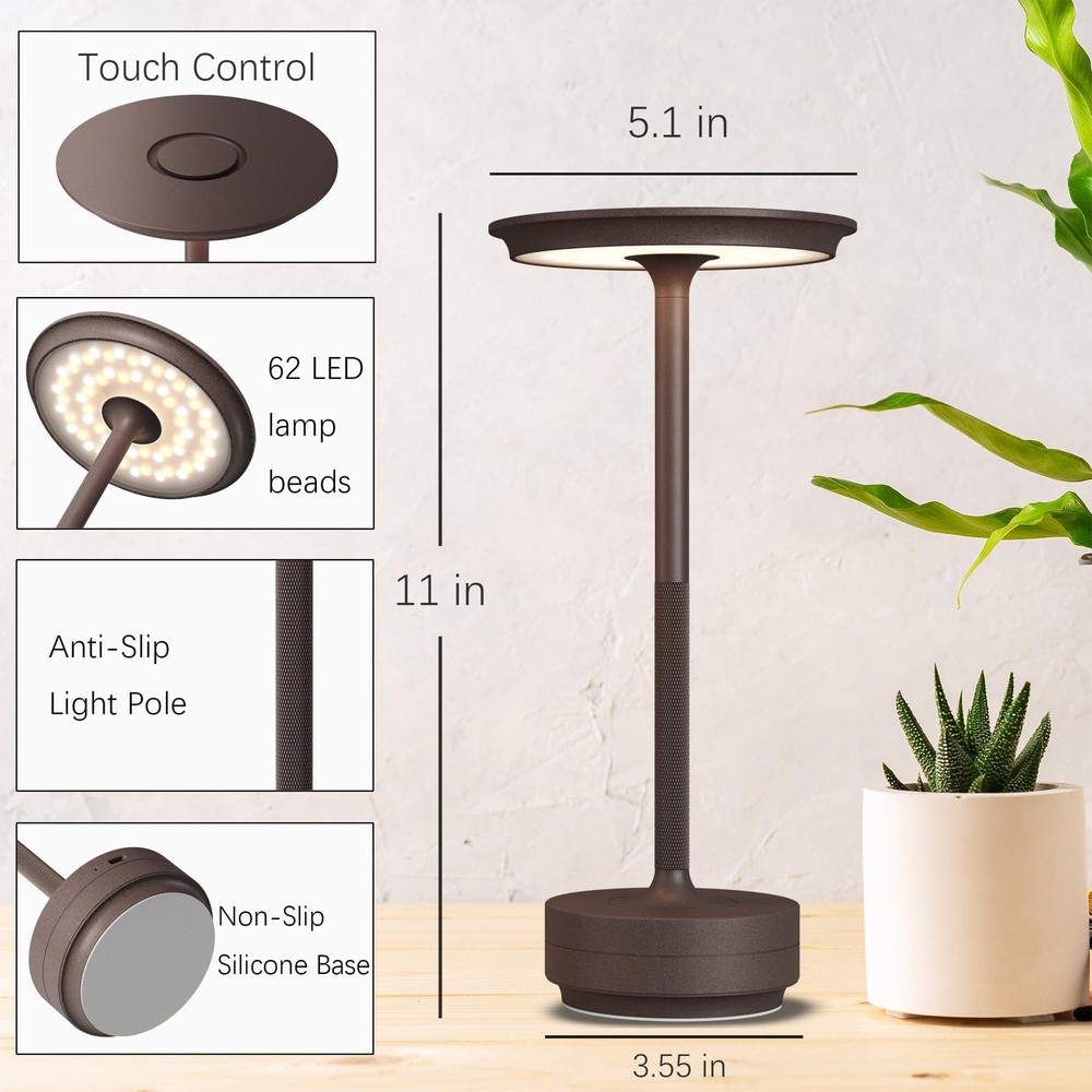 FDIDC 2 Pack Rechargeable Cordless Table Lamps, 5000mAh Portable 2 Pack, Rust