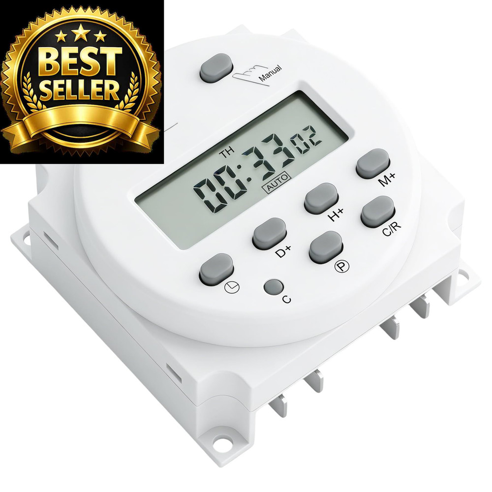Weasch Timer Switch, CN101A, DC/AC 12V 16Amp, Digital LCD Power Gray