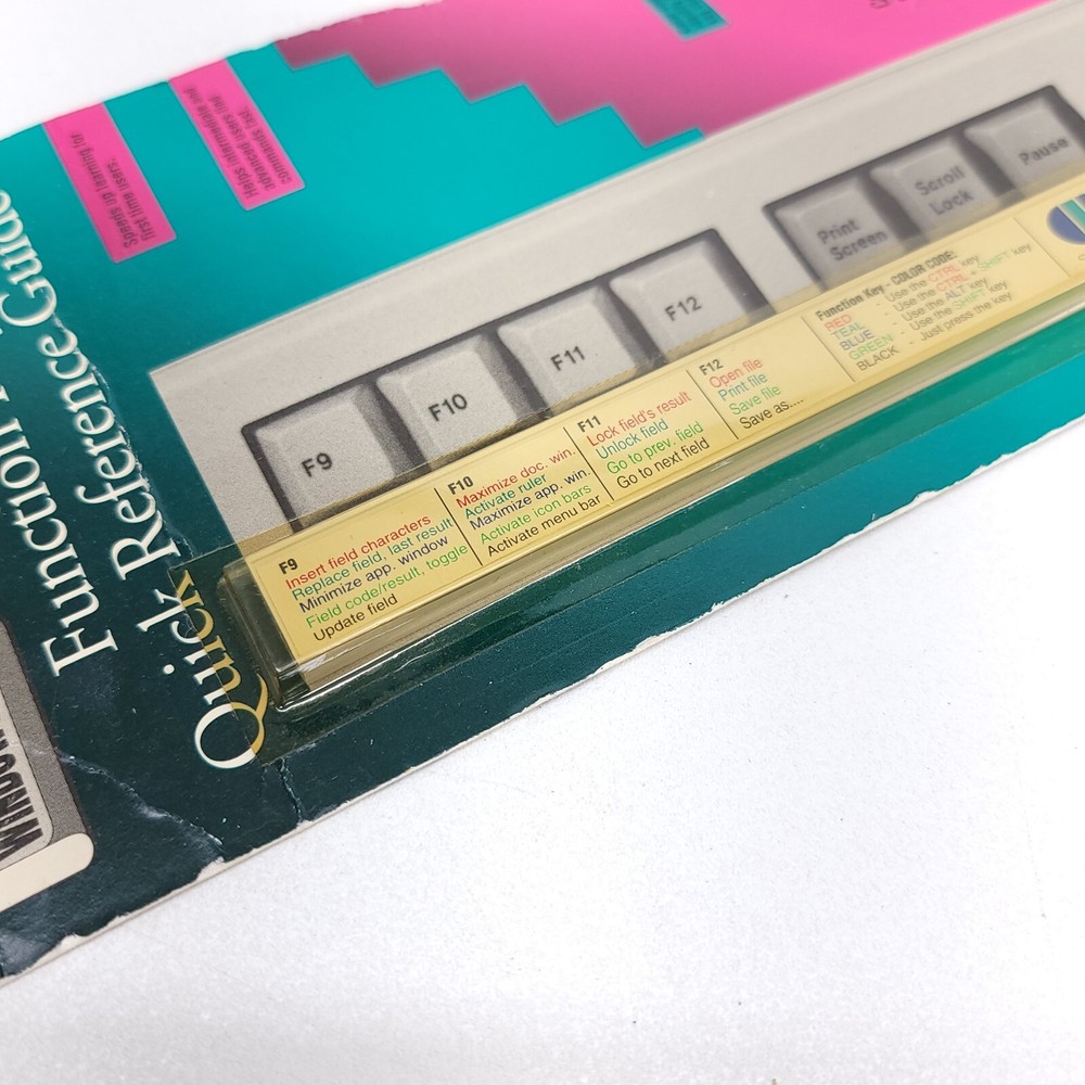 Vintage Computer Function Key Quick Refrence Guide MS WORD WINDOWS 2.0 NOS
