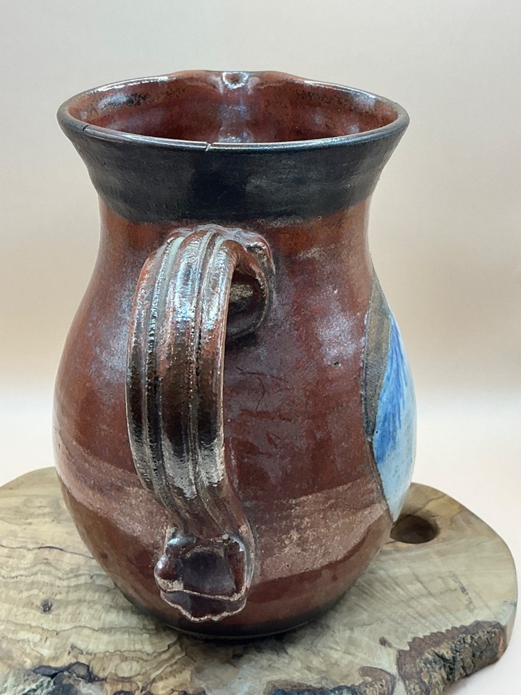 Handmade Pottery Unicorn Pitcher Signed Glazed (2 tiny chips on mouth)
