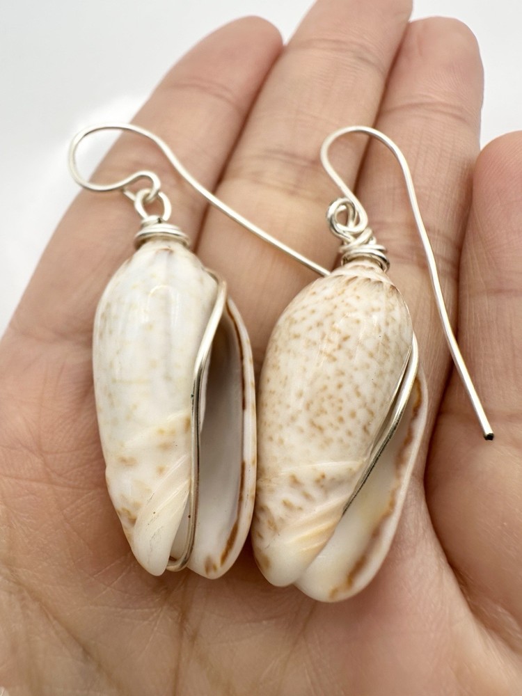 Handmade Olive Seashell Dangle Earrings