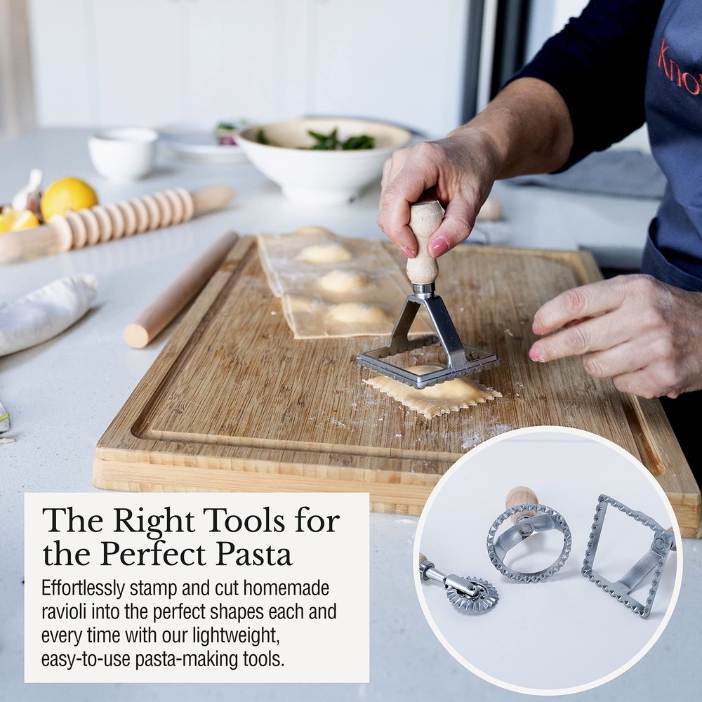 Complete 6 Pcs Pasta Making Tool Set Includes Two Ravioli Stamp Maker Cutter