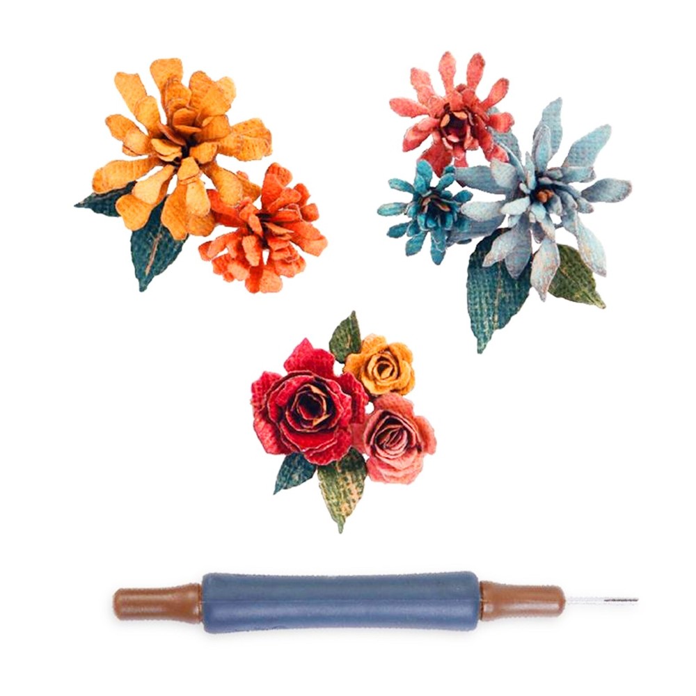 Sizzix Thinlits Tiny Tattered Florals 15pc with tool #660227 Retail $28.99 Holtz