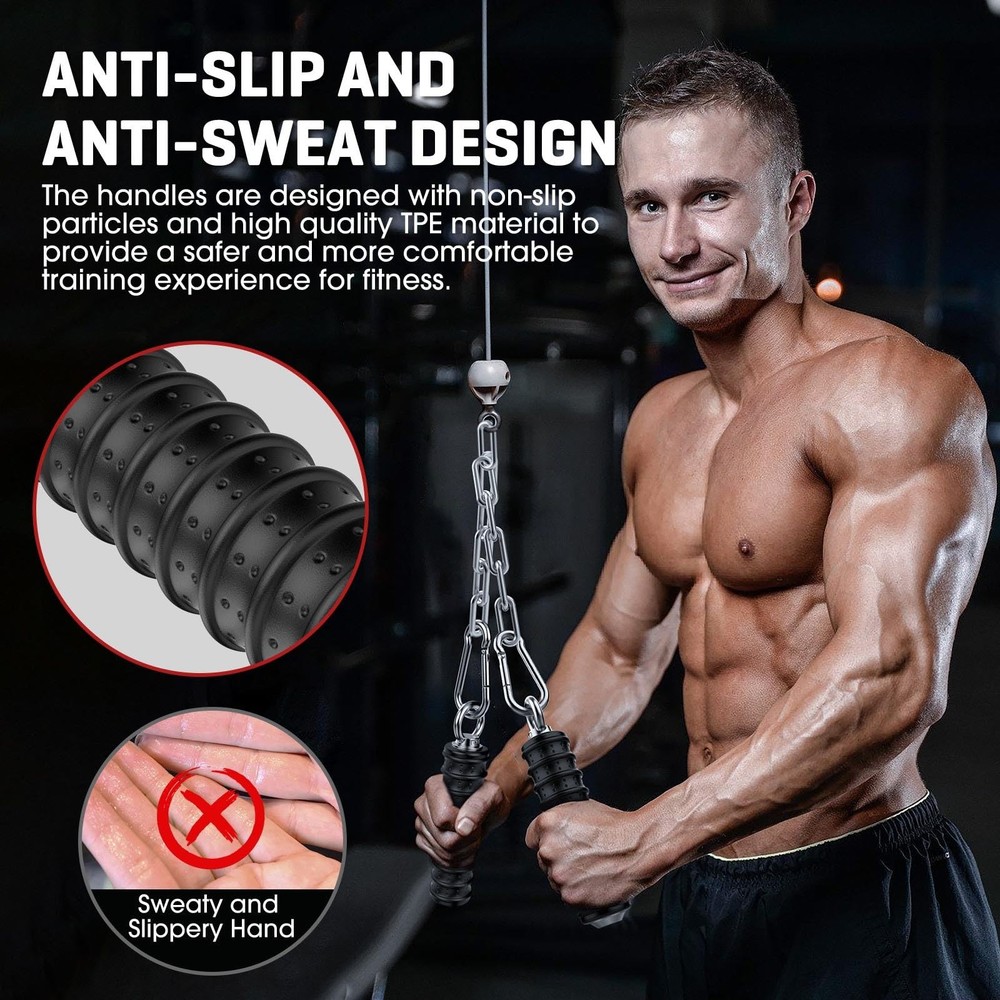 LAT Pulldown Grip Cable Machine Attachment, Triceps Exercise Handle Gym Fitne...