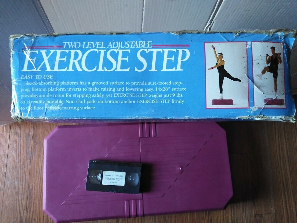 Vintage Aerobic Two-Level Adjustable Exercise Step Platform Set with Video 1992.