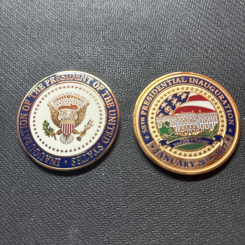 Donald Trump Pence 2017 Inauguration Challenge Coins and Badge w/ Case