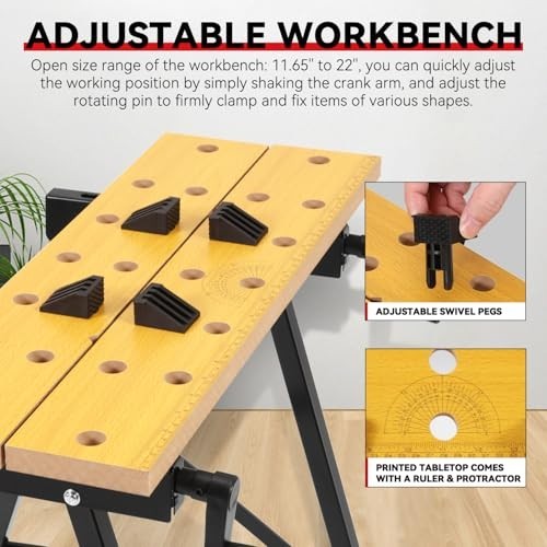 Adjustable Folding Workbench with Ruler & Protractor, Portable Table 220lbs Capa