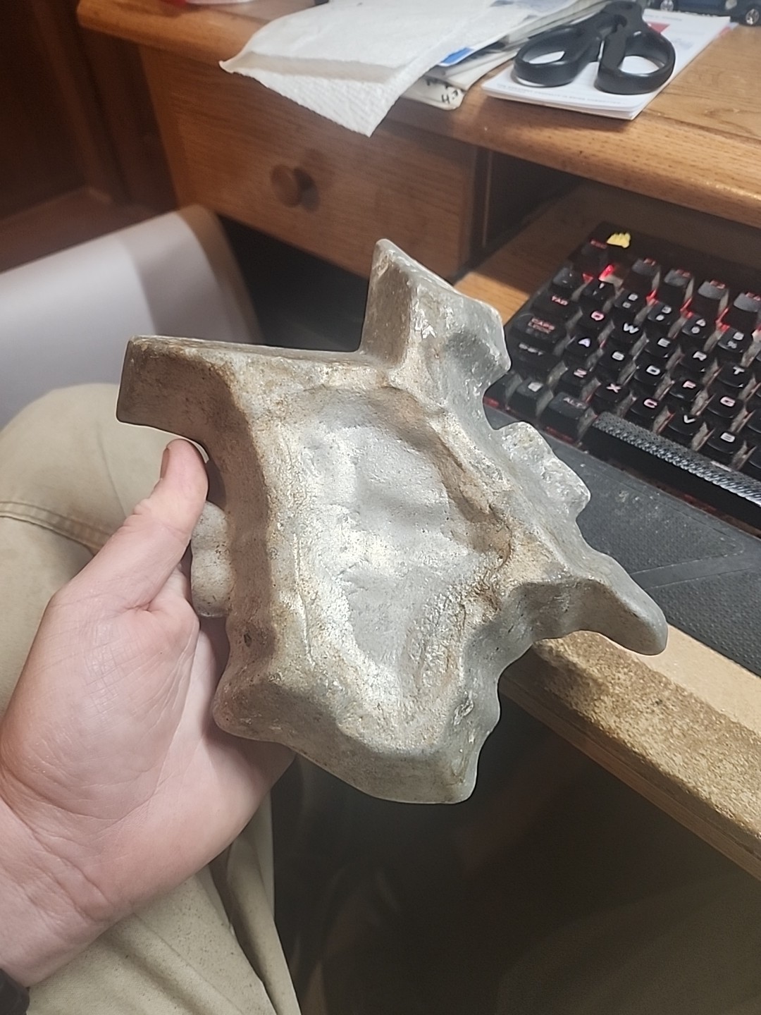 Vintage Large Rare Cast Aluminum Cigar Ashtray Texas Shape Longhorn 8"