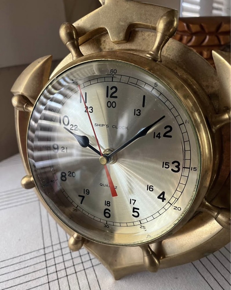 Vintage solid brass sailors clock anchor nautical navy