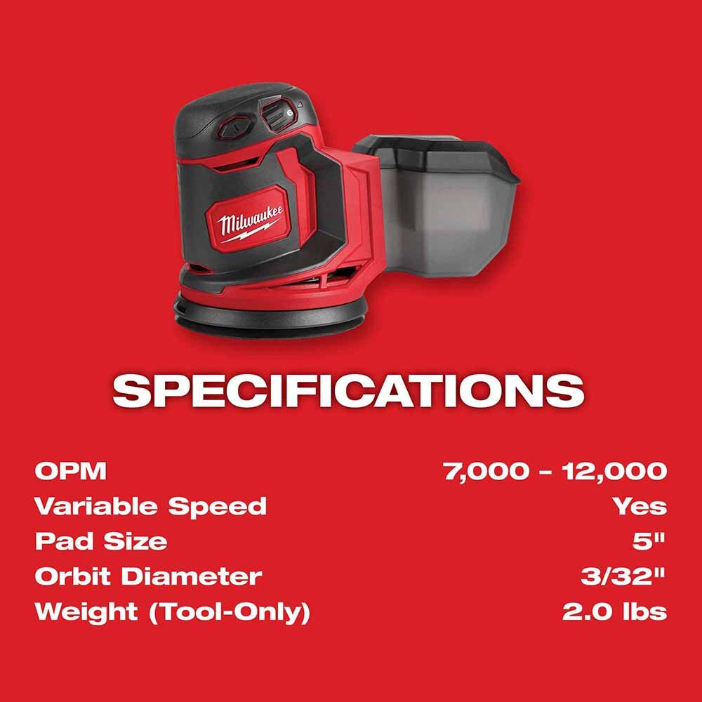Milwaukee 2648-20 M18 7000-12000 OPM Variable Speed 5" Random Orbit Sander