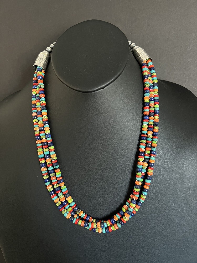 Sterling silver Multistone bead necklace 24 inch