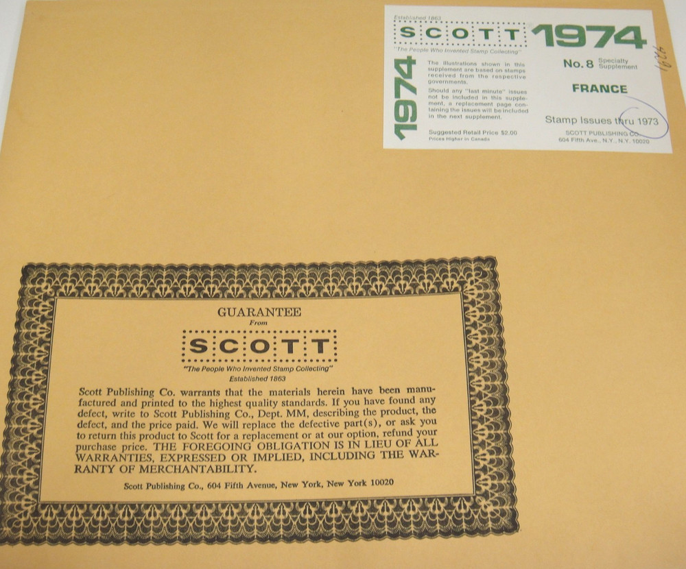 Scott 1973 France Specialty Stamp Album Supplement #8 Item NOS