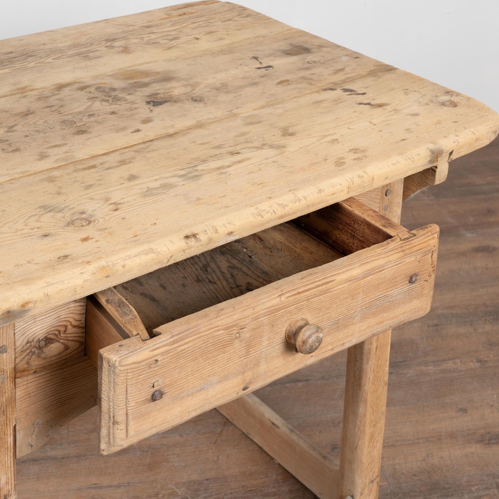 19th Century Rustic Pine Side Table with Single Drawer