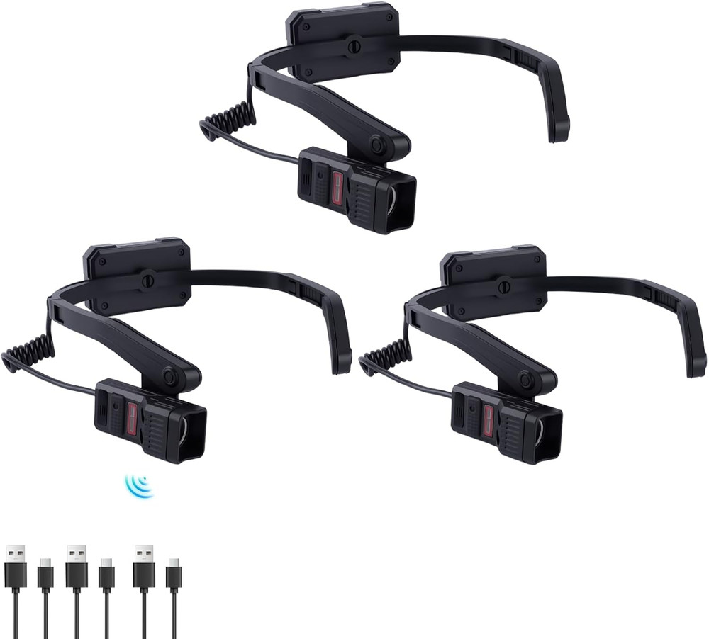 3 Pack Ear-Mounted Headlamps with Motion Sensor Lightweight Design and 5 Lightin