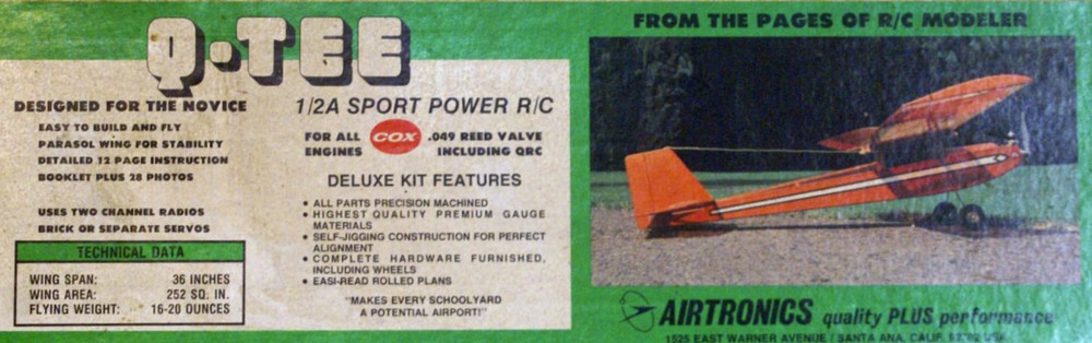 RCM Q-TEE PLAN + PATTERNS & CONSTRUCTION ARTICLE to Build 36" RC Model Airplane