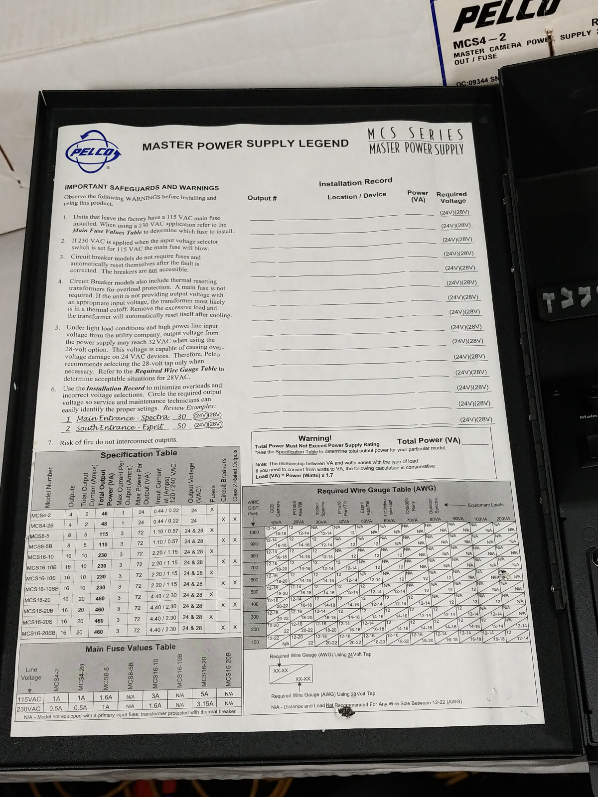 Pelco MCS4-2 Master Camera Power Supply 2 AMP - New Old Stock