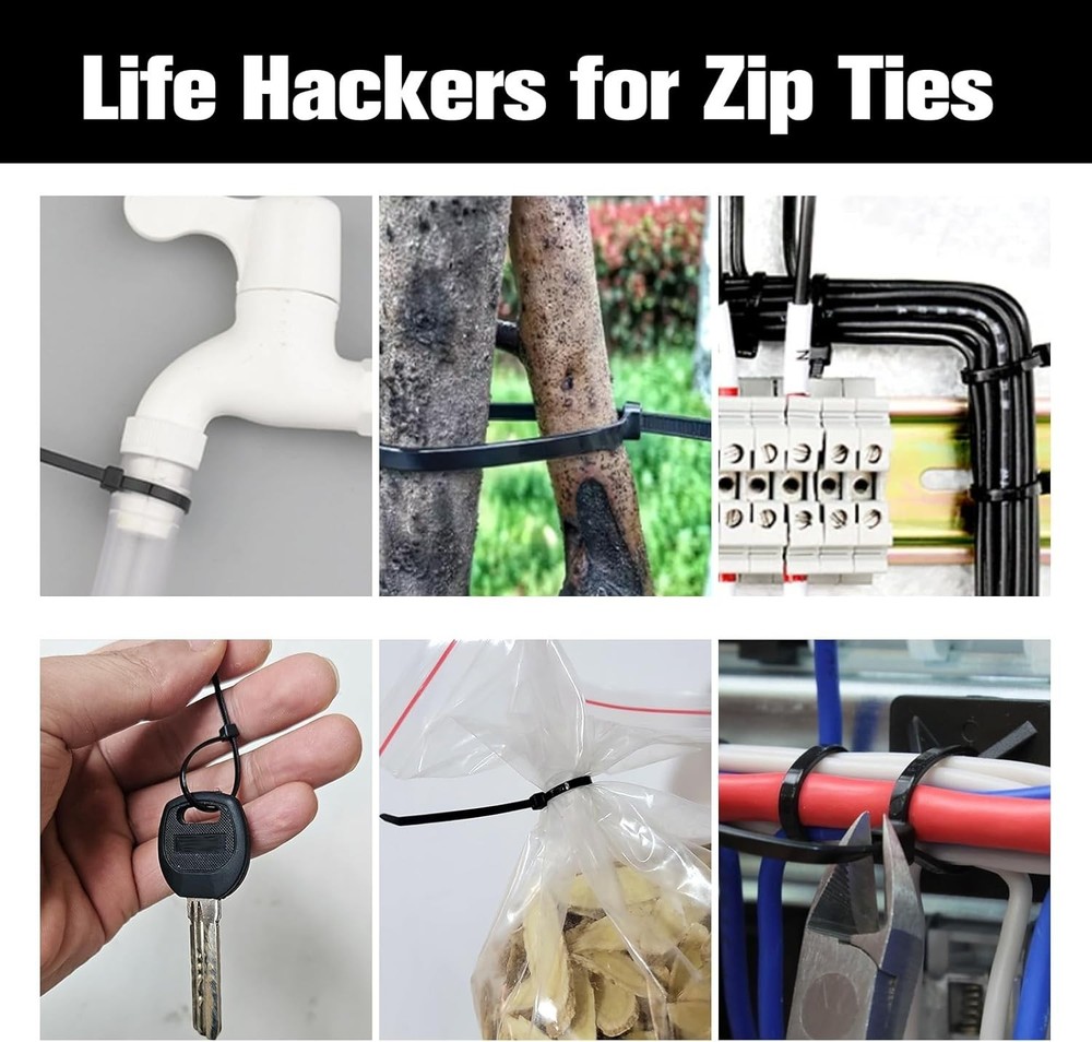 Multi-Purpose Black Zip Ties - 250 Count, 4-Inch Self-Locking Nylon Cable Ties