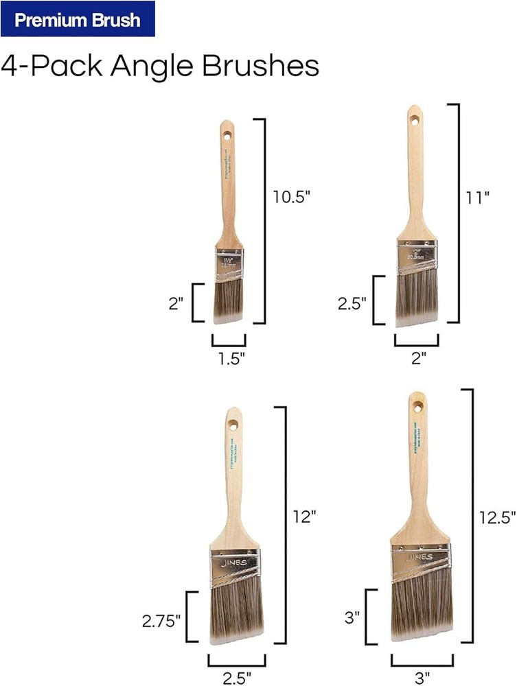 Pro Grade - Paint Brushes - 4 Pack Variety Angle Paint Brushes