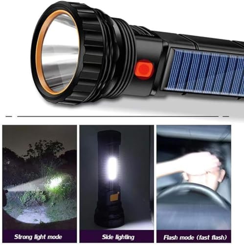 Solar/Rechargeable Multi Function 1000 Lumens LED Flashlight, with 6PCS Black