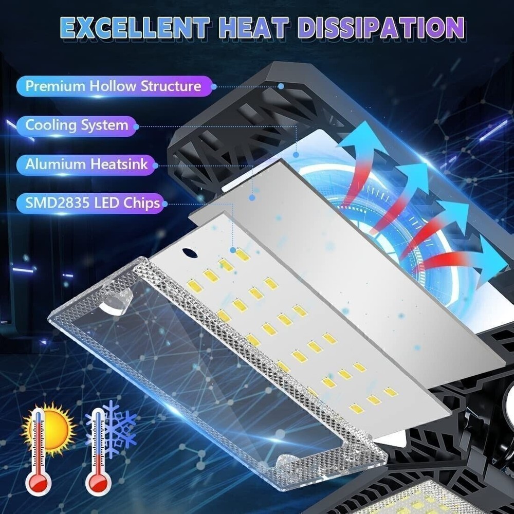 LED Garage Light Bulb Deformable Ceiling Fixture Lights E26/E27 Workshop Lamp US