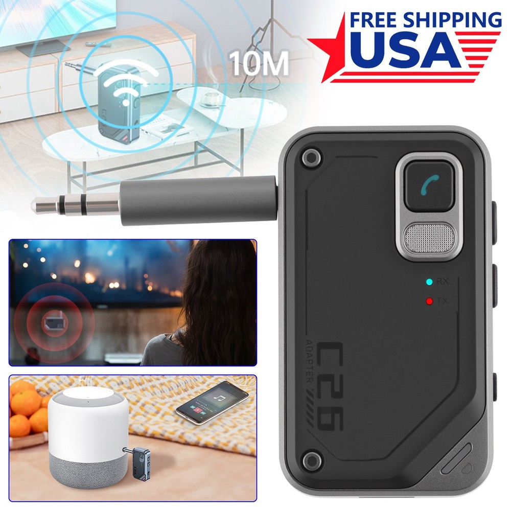 2in1 Bluetooth 5.3 Transmitter Receiver Car Wireless Audio Adapter USB 3.5mm Aux