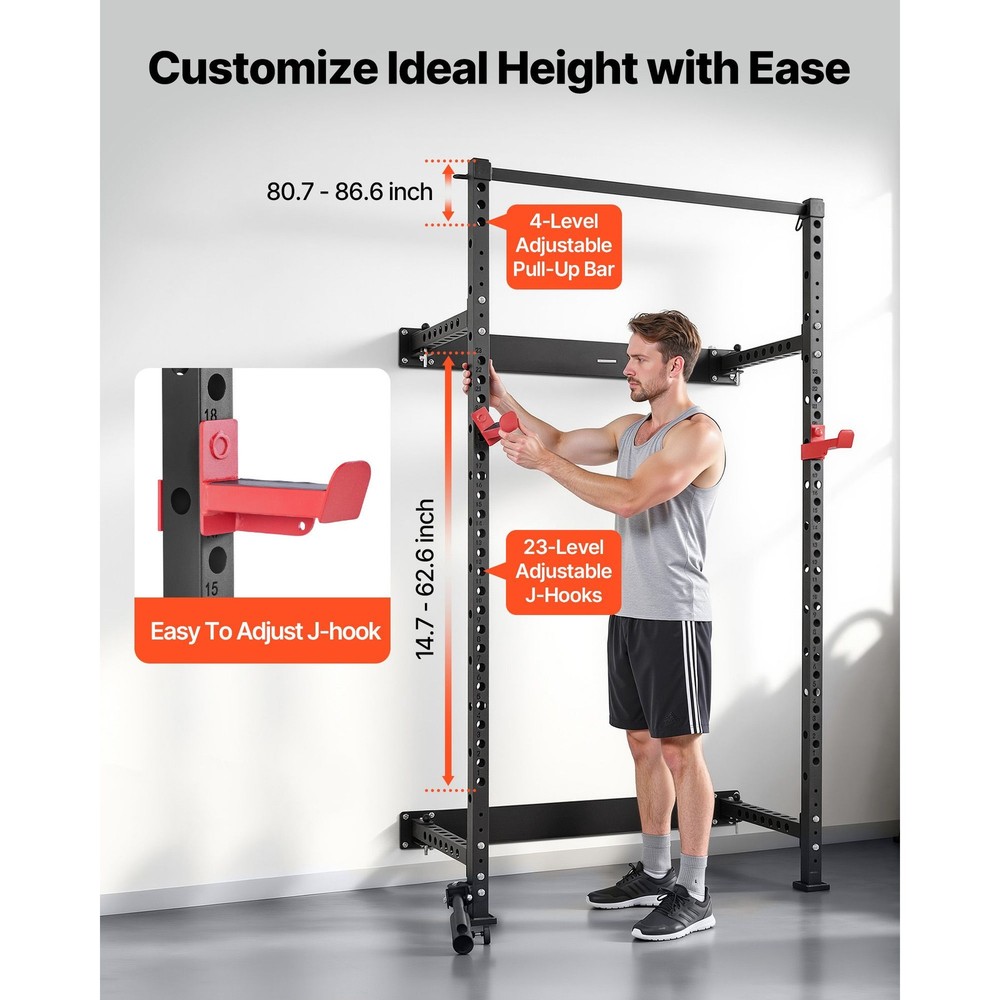 Folding Power Cage, Wall-Mounted Power Rack Squat Rack, Multifunctional Strength