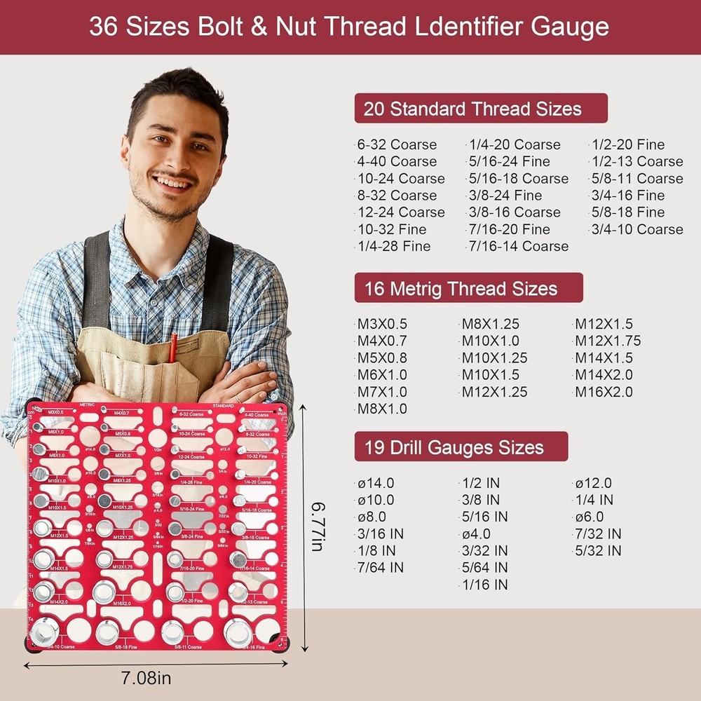 55 Nut and Bolt Thread Checker Gauge Standard Metric Wall Mount Drill Bit Sizer