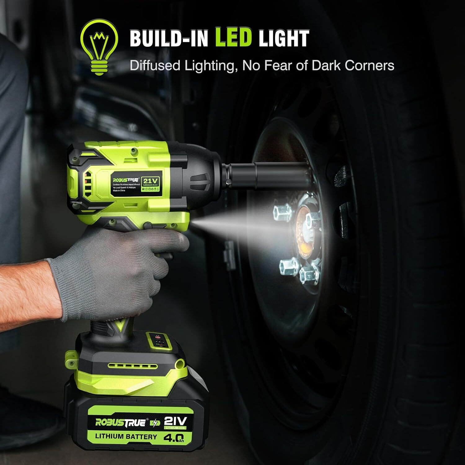 High Torque 406ft-lbs Impact Wrench -2800RPM Max 2x4.0Ah Fast-Charging Batteries