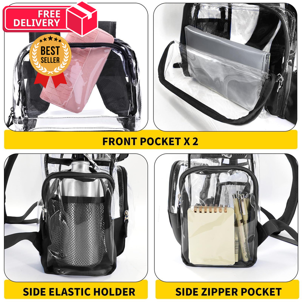 Vorspack Clear Backpack - Transparent with Reinforced Large, Black