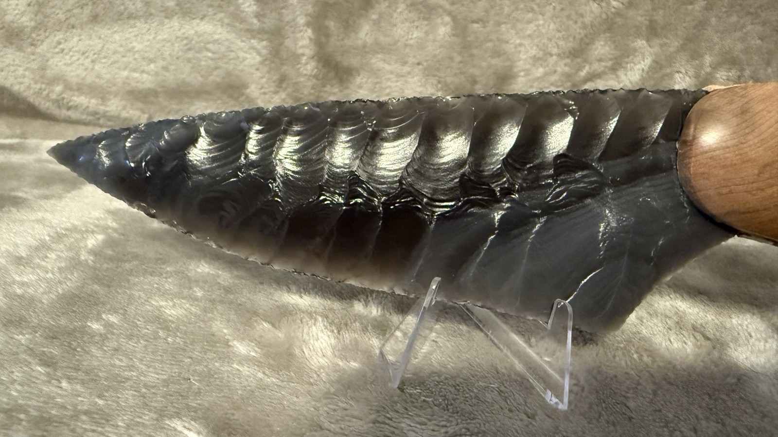 Handmade 5.5” Rainbow Obsidian Fixed Blade Knife Wood Handle