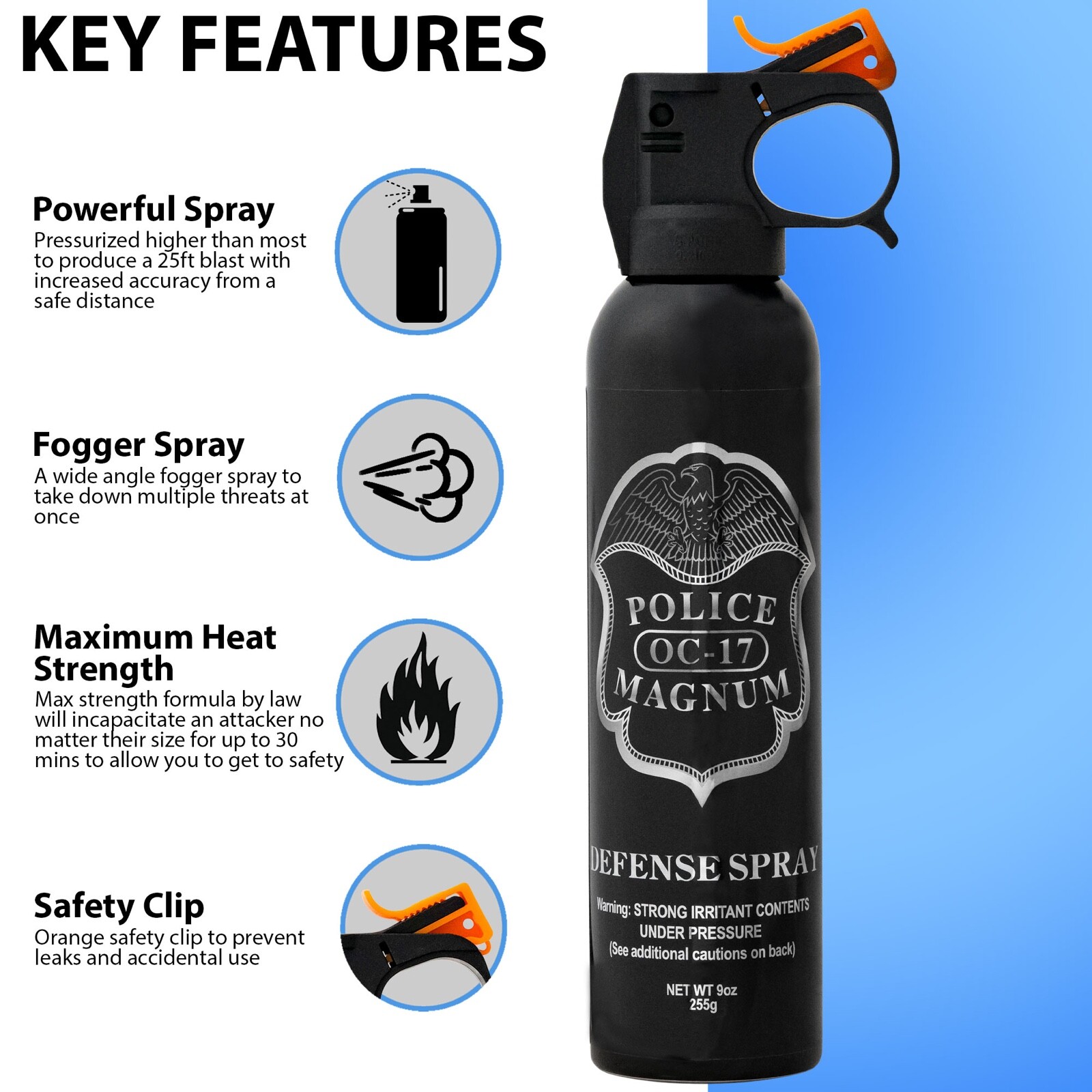 POLICE MAGNUM pepper spray 9oz ounce Riot Fire Master Fog Home Office Security