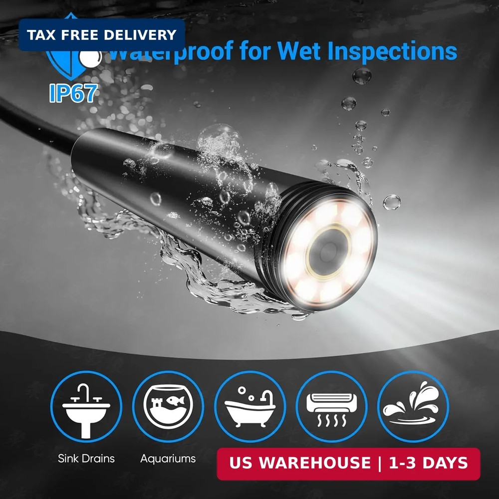 Endoscope Camera with Light,1920P HD Borescope with 8 Adjustable LED Lights, End