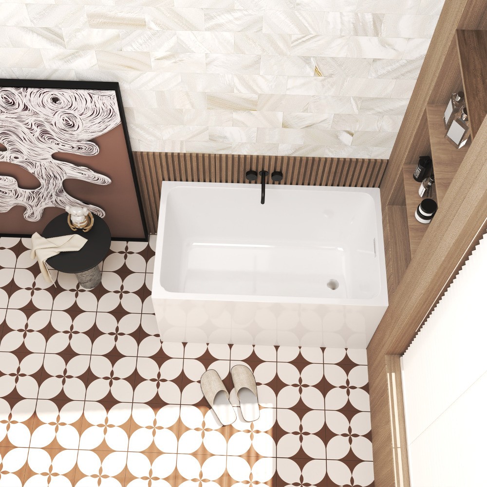 47" Acrylic Freestanding Soaking Bathtub Gloss White Rectangular Modern