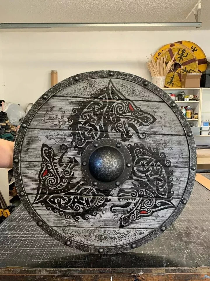 Viking Fenrir Gray Wolf Shield Authentic Battleworn Viking Shield