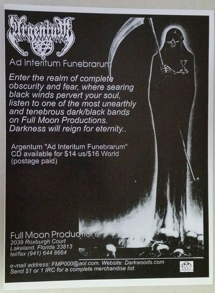 ARGENTUM "Ad Interitum Funebrarum" ~ Vintage Magazine PRINT AD black metal 1996