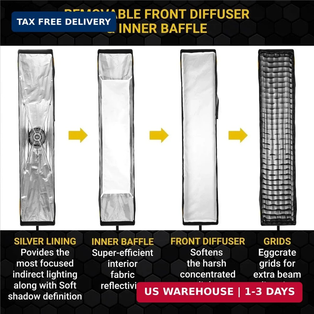 Glow EZ Lock 12x56 Quick Strip Rectangular Bowens Mount Softbox w/External, Inte