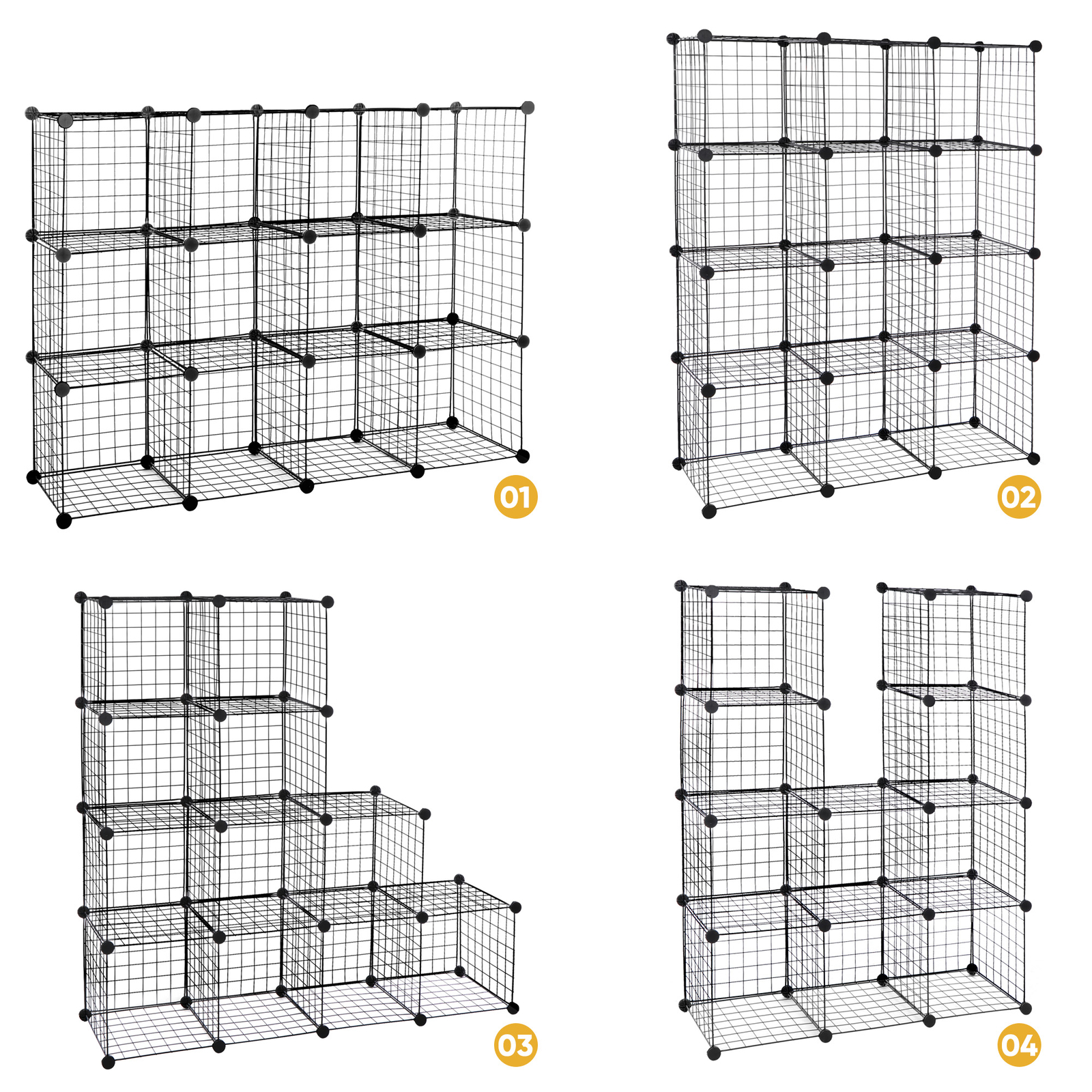 Wire Cube Storage Organizer Shelving 12-Cube Wire Shelves Rack Modular Bookshelf