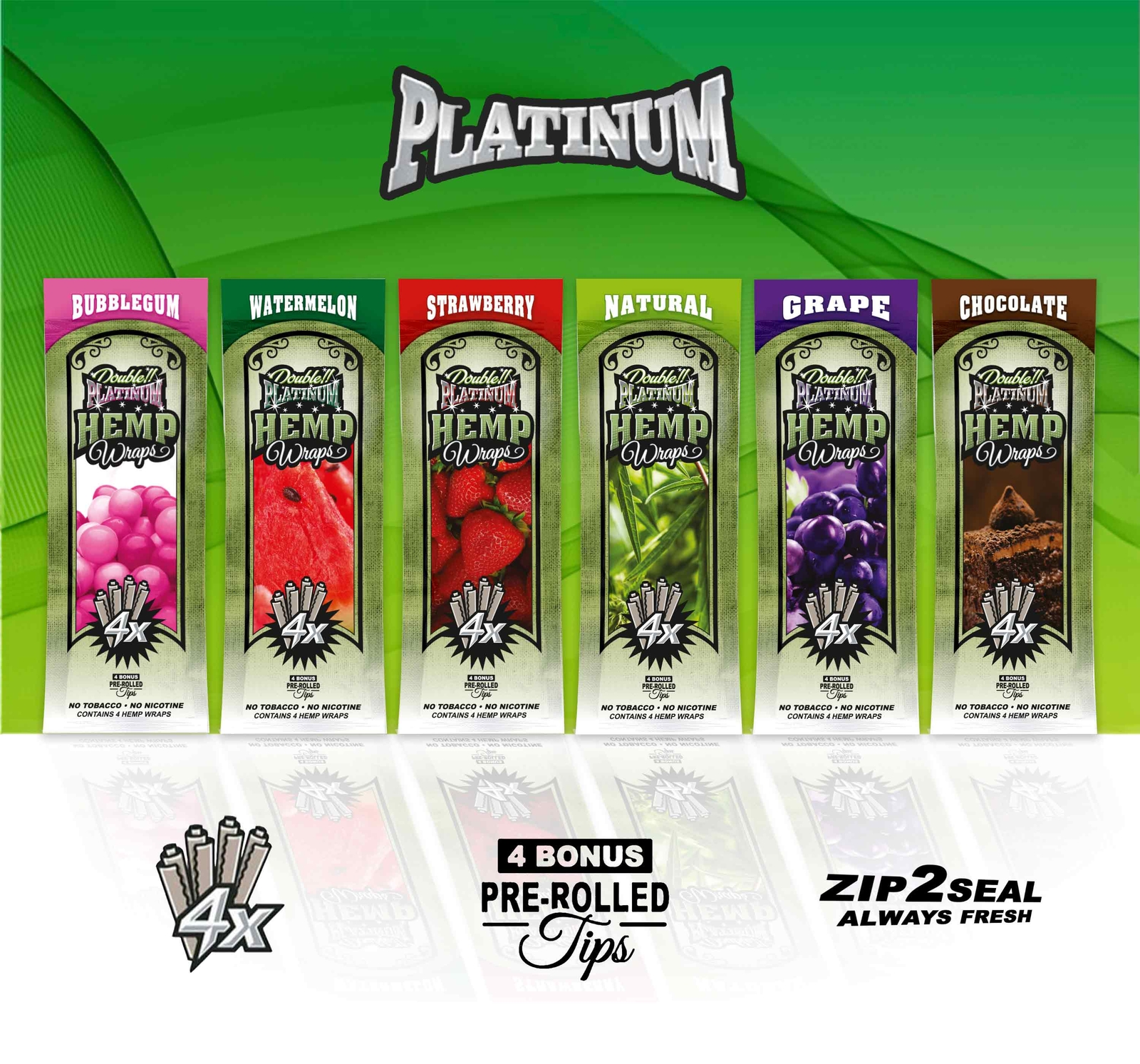 Double Platinum Rolling Papers Assorted Combo Pack 6 Packs (24 WRAPS + TIPS)