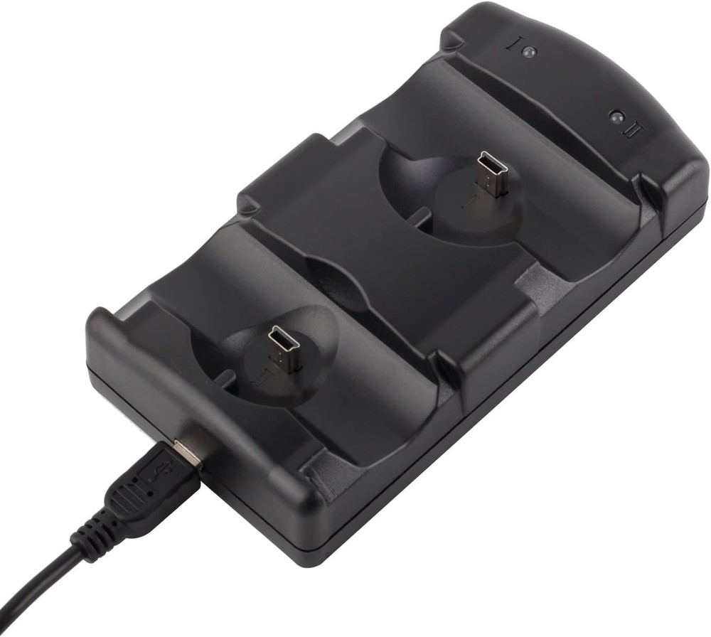 Black PS3 Controller Charging Station - Fast Charge with Built-in LED Indicator