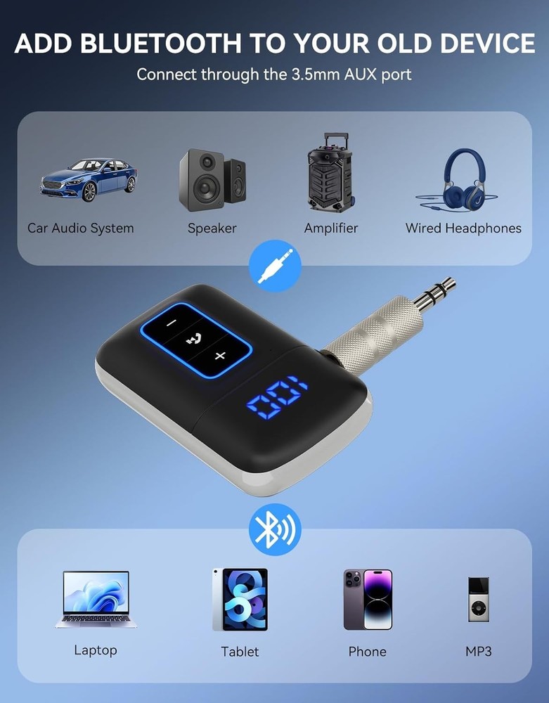 Wireless 3.5mm Bluetooth Adapter with LED Display for Clear Audio Streaming