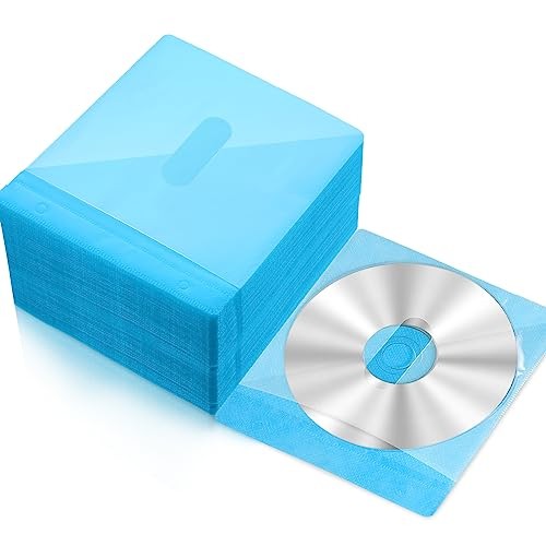 200 Pcs Cd DVD Sleeves Envelopes Bulk Double Sided Refill Plastic Disc Blue