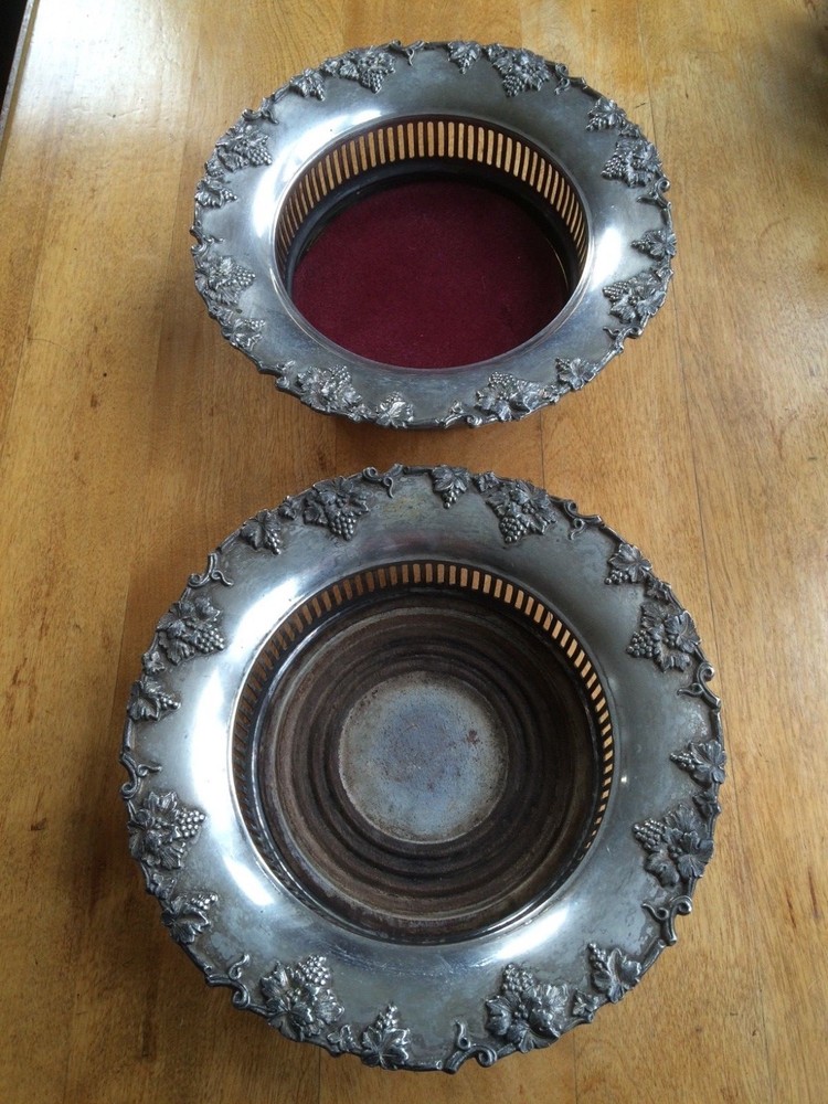 Antique silver plate Wine Coasters with hallmarks