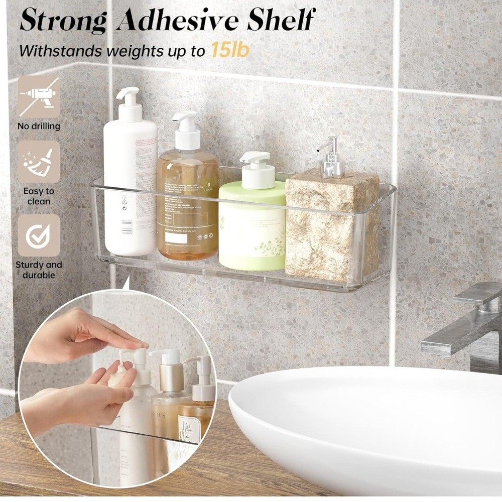 2 Pcs Clear Shower Shelf, Large Bathroom