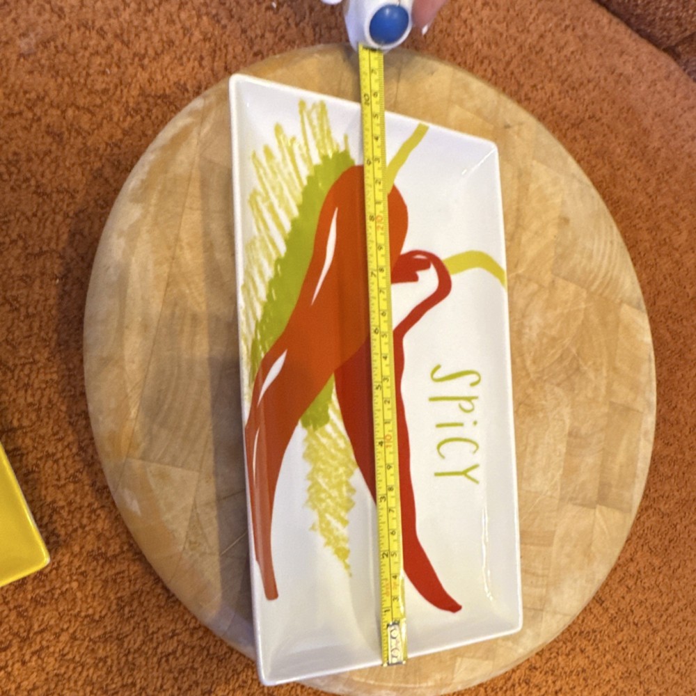 Crate & Barrel Ceramic Vegetable Print Rectangular Platte