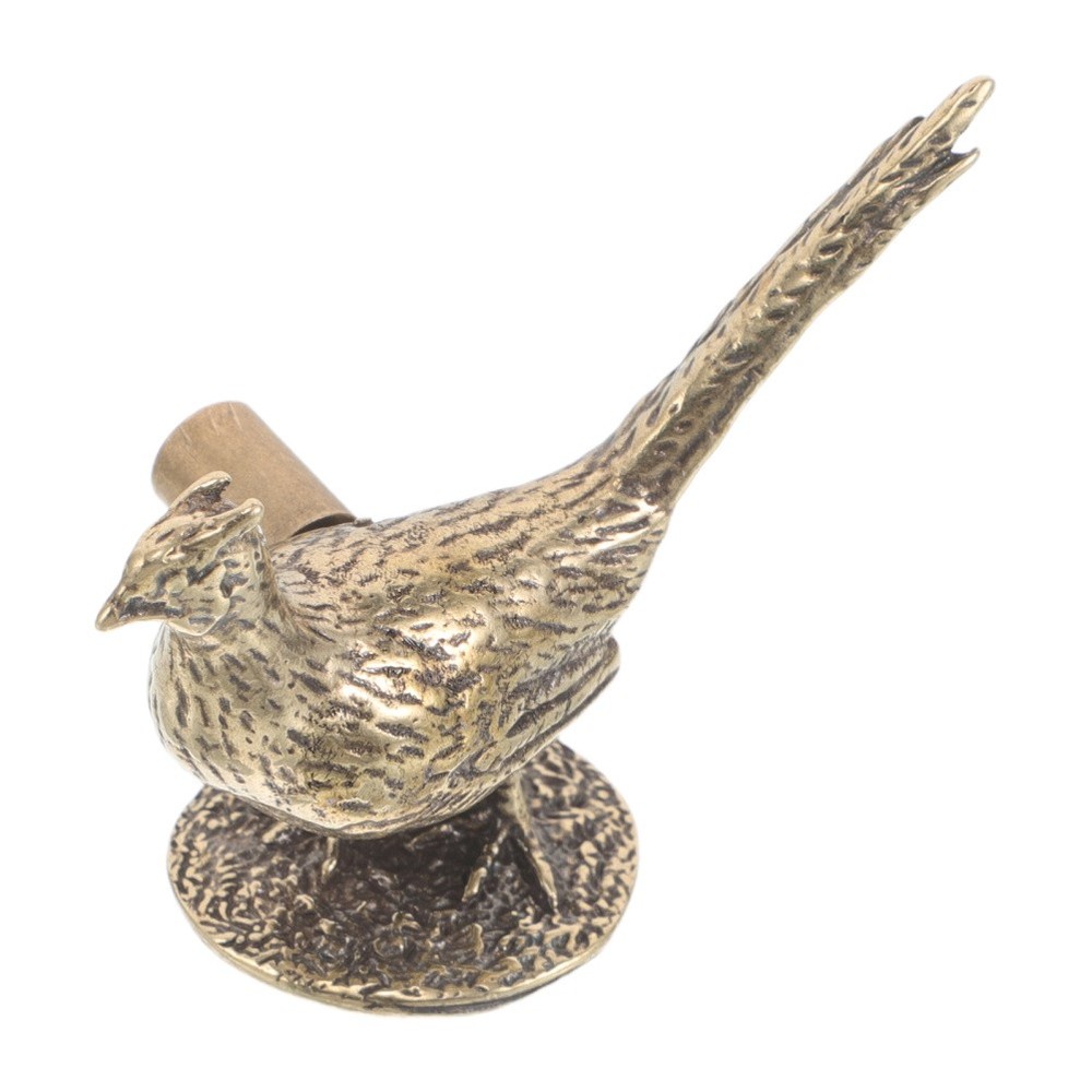 Antique Brass Bird Cabinet Knobs - Long Tailed Pheasant Drawer Pulls - Single