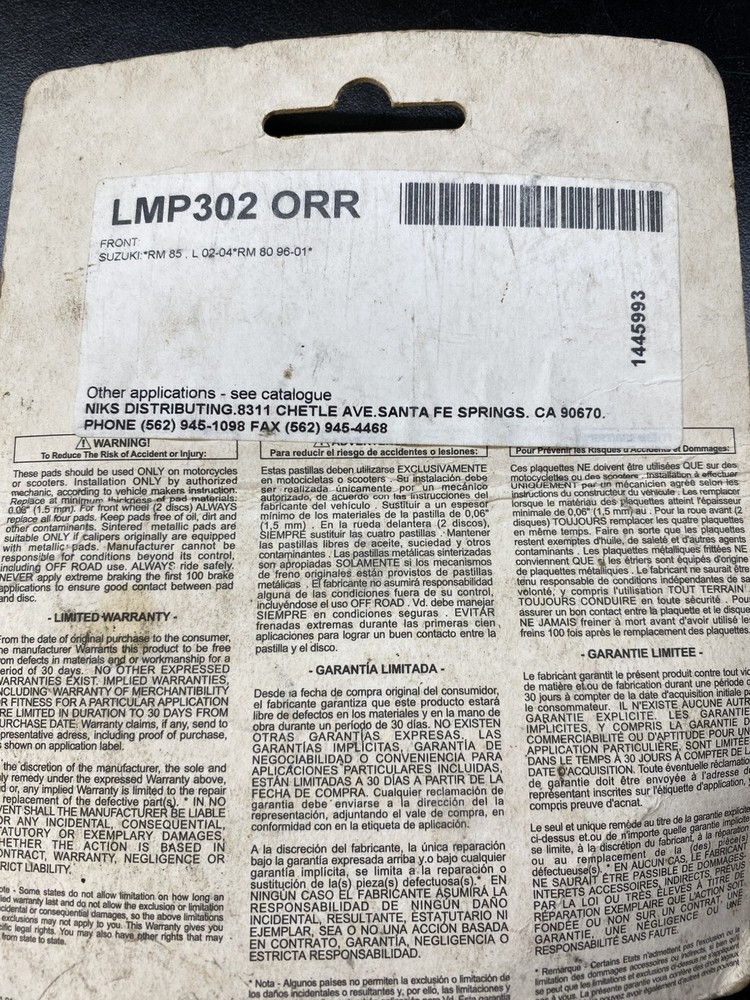 2003 - 2024 RM 85 AP Racing Brake Pads