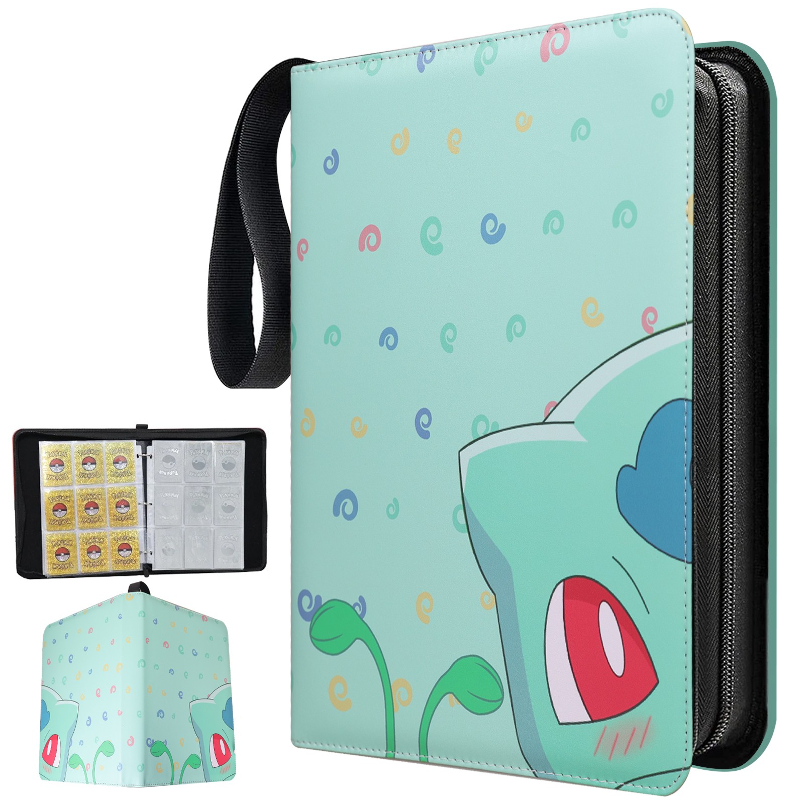 900 Cards Pocket Binder 9 Pocket Game Sport Trading Card Album Folder -Bulbasaur